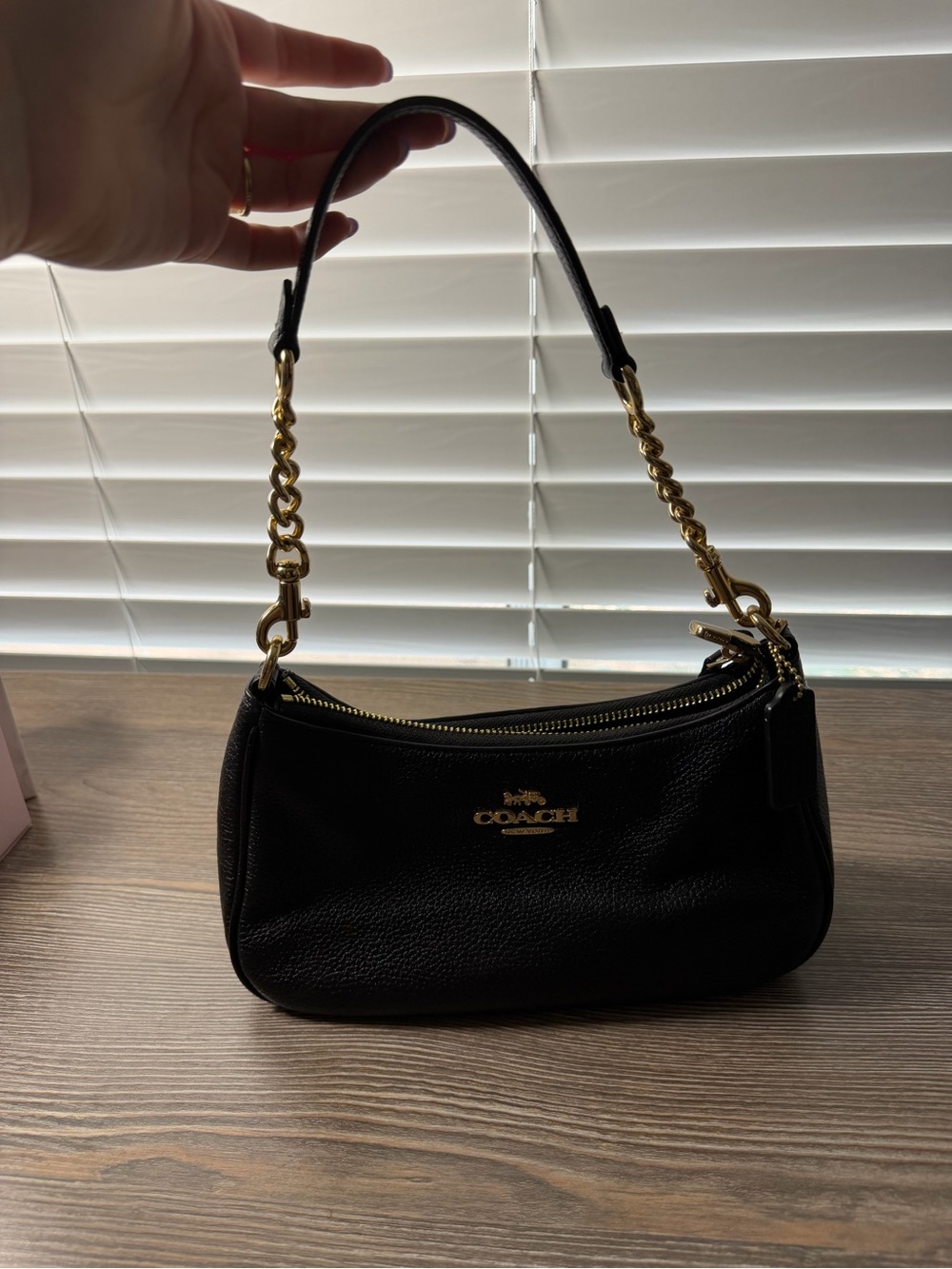 Coach Black Pebbled Leather Shoulder Bag with Gold Hardware